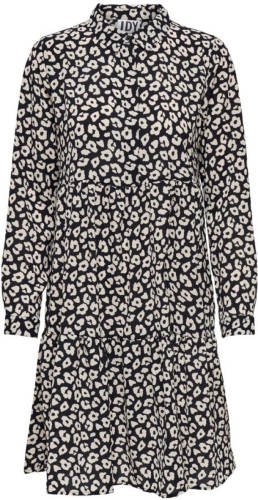 JDY blousejurk JDYPIPER met all over print en volant zwart/zand