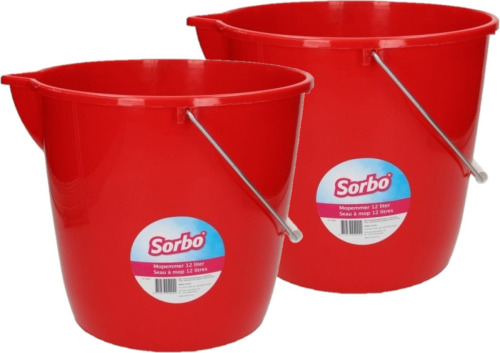 5x stuks Sorbo schoonmaak emmer rood 12 liter