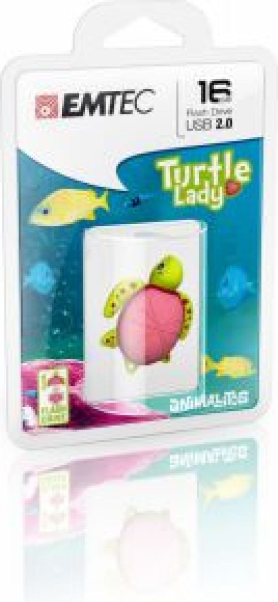 Emtec Turtle Lady 16 GB 16GB USB 2.0 Type-A Groen, Roze USB flash drive