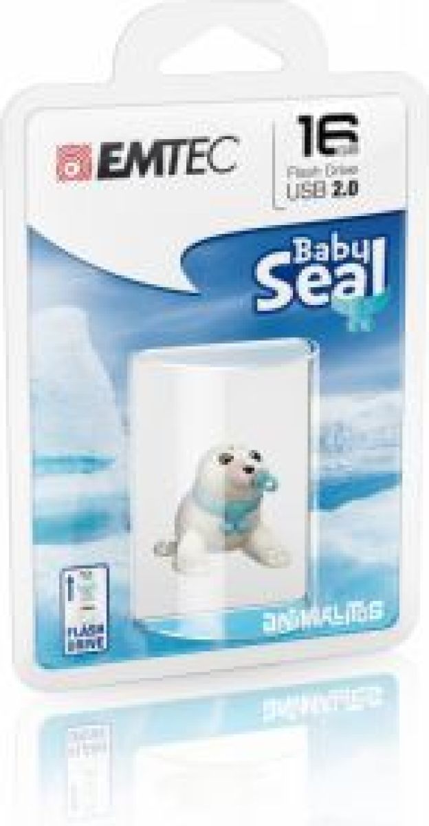 Emtec Baby Seal 16 GB 16GB USB 2.0 Type-A Blauw, Wit USB flash drive