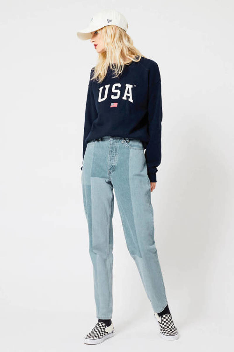 America Today sweater met tekst donkerblauw