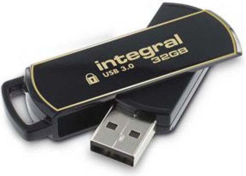 Integral 32GB Secure 360 Encrypted USB3.0 32GB USB 3.0 (3.1 Gen 1) USB-Type-A-aansluiting Zwart, Gou