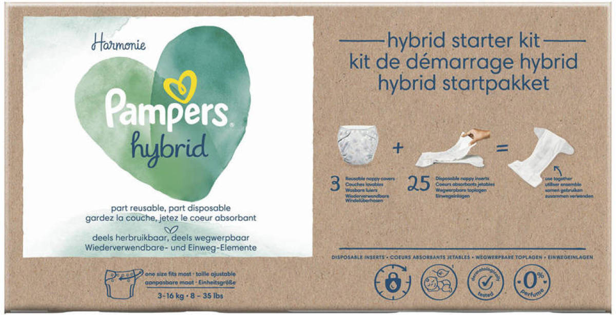 Pampers Harmonie Hybrid Startpakket wasbare luiers 3 stuks + 25 toplagen