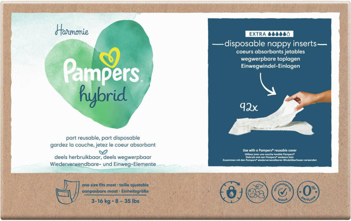 Pampers Harmonie Hybrid Wasbare Luier 1 stuks + 92 absorberende wegwerpbare toplagen