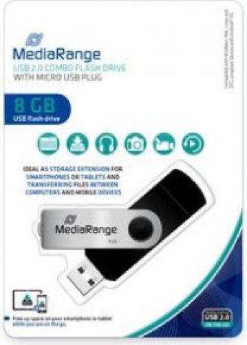 MediaRange MR930-2 USB flash drive 8 GB USB Type-A / Micro-USB 2.0 Zwart, Zilver