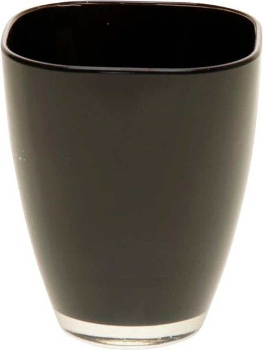 Merkloos Zwarte Vierkante Vaas Van Glas 17 Cm - Bloempot / Bloemen Vaas