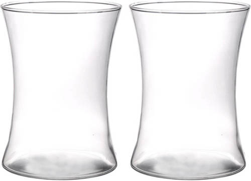 Merkloos 2x Stuks Brede Trompet Bloemenvaas/vazen Van Glas 19 Cm- Brede Vazen Transparant - Glazen Vaas/vazen