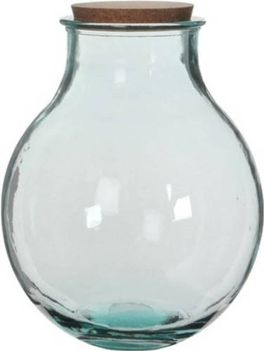 Merkloos Ronde Vaas Olly 29 X 38 Cm Transparant Gerecycled Glas Met Kurk Deksel - Home Deco Vazen - Woonaccessoires