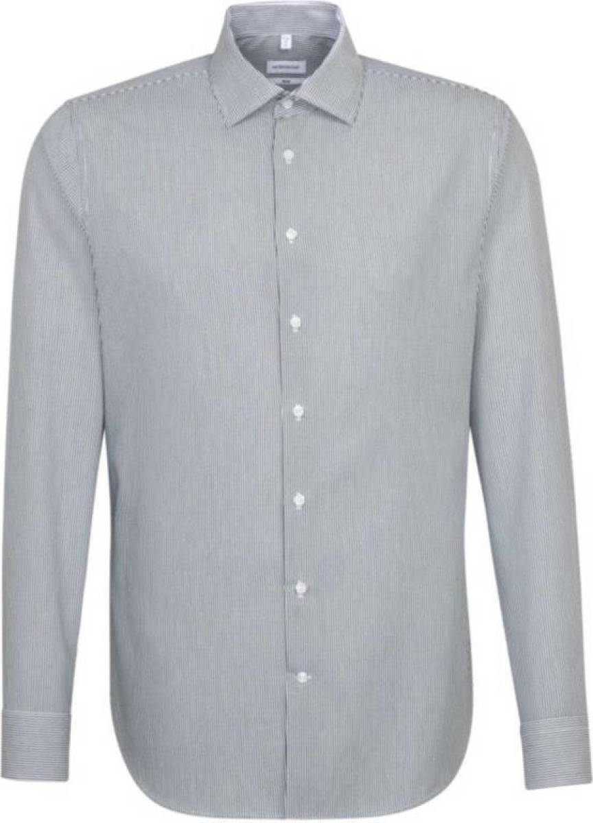 Seidensticker gestreept slim fit overhemd donkerblauw/wit