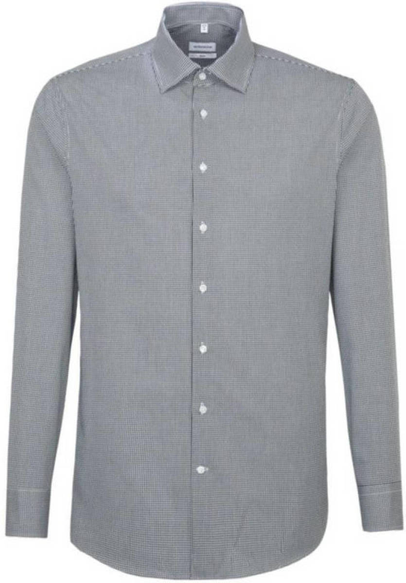 Seidensticker geruit slim fit overhemd donkerblauw