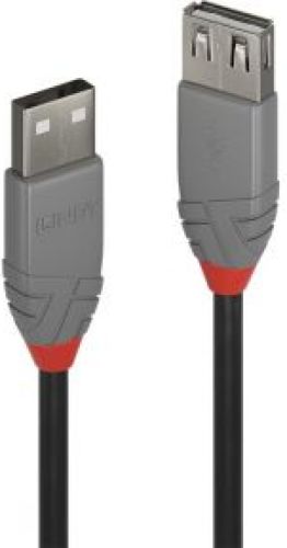 LINDY 36701 0.5m USB A USB A Mannelijk Vrouwelijk Zwart, Grijs USB-kabel
