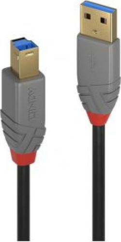 LINDY 36742 2m USB A USB B Mannelijk Mannelijk Zwart, Grijs USB-kabel