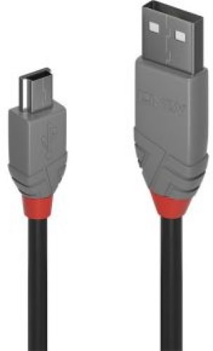 LINDY 36722 1m USB A Mini-USB B Mannelijk Mannelijk Zwart, Grijs USB-kabel