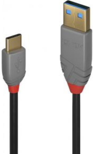 LINDY 36887 2m USB A USB C Mannelijk Mannelijk Zwart, Grijs USB-kabel