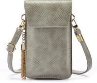 Lascana schoudertas modieuze mini-bag, schoudertasje voor de mobiele telefoon met praktisch kijkvenster, in kroko-look en met afneembaar kwastje