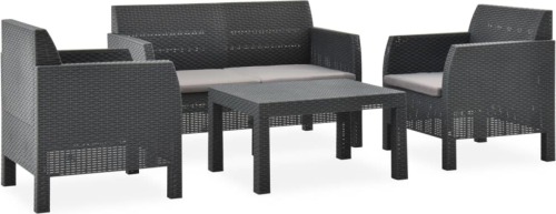 VidaXL 4-delige Loungeset met kussens PP antracietkleurig