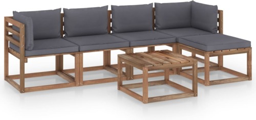 VidaXL 6-delige Loungeset met antracietkleurige kussens