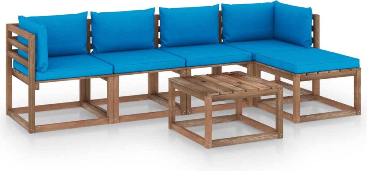 VidaXL 6-delige Loungeset met lichtblauwe kussens