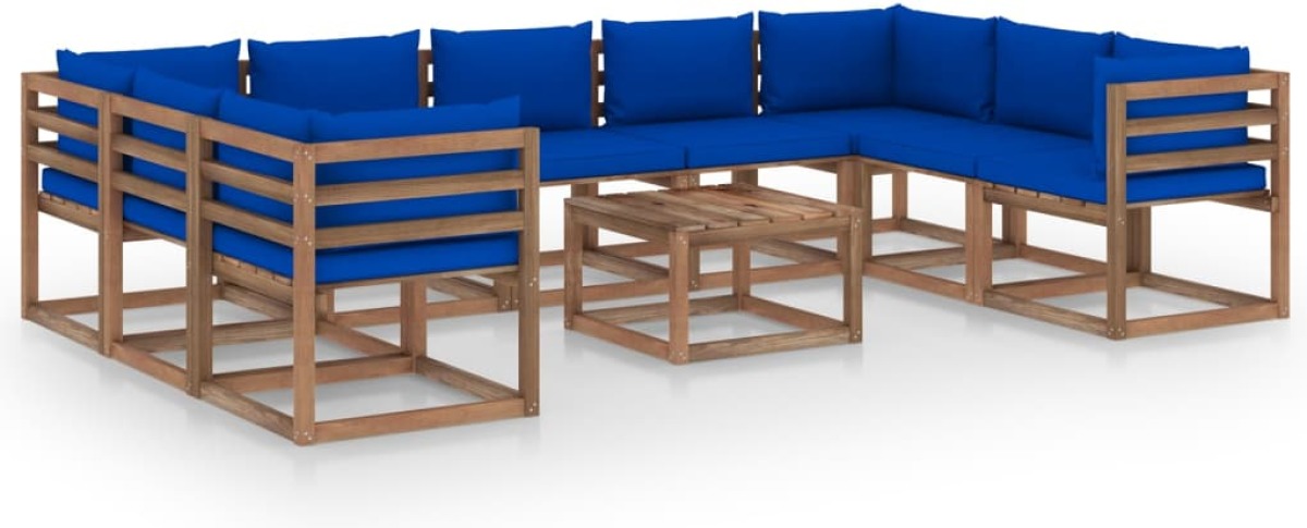 VidaXL 10-delige Loungeset met blauwe kussens