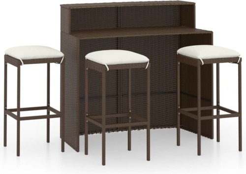 VidaXL 4-delige Tuinbarset met kussens bruin