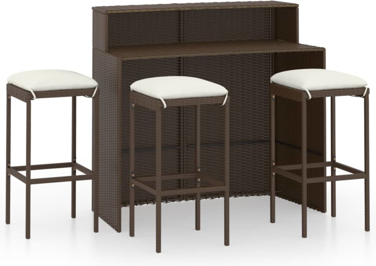 VidaXL 4-delige Tuinbarset met kussens bruin