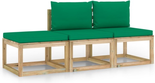 VidaXL 3-delige Loungeset met groene kussens