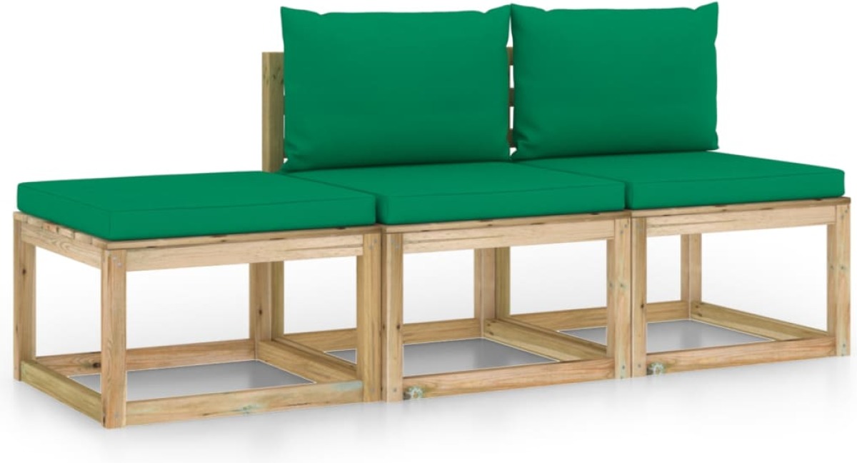 VidaXL 3-delige Loungeset met groene kussens
