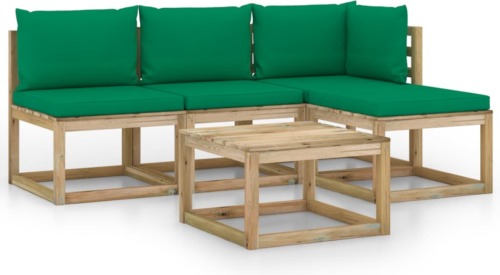VidaXL 5-delige Loungeset met groene kussens