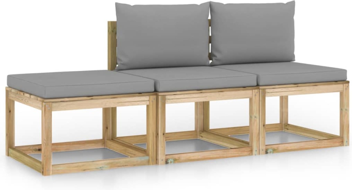 VidaXL 3-delige Loungeset met grijze kussens