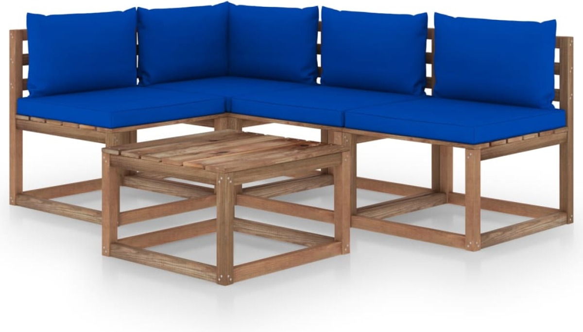 VidaXL 5-delige Loungeset met blauwe kussens