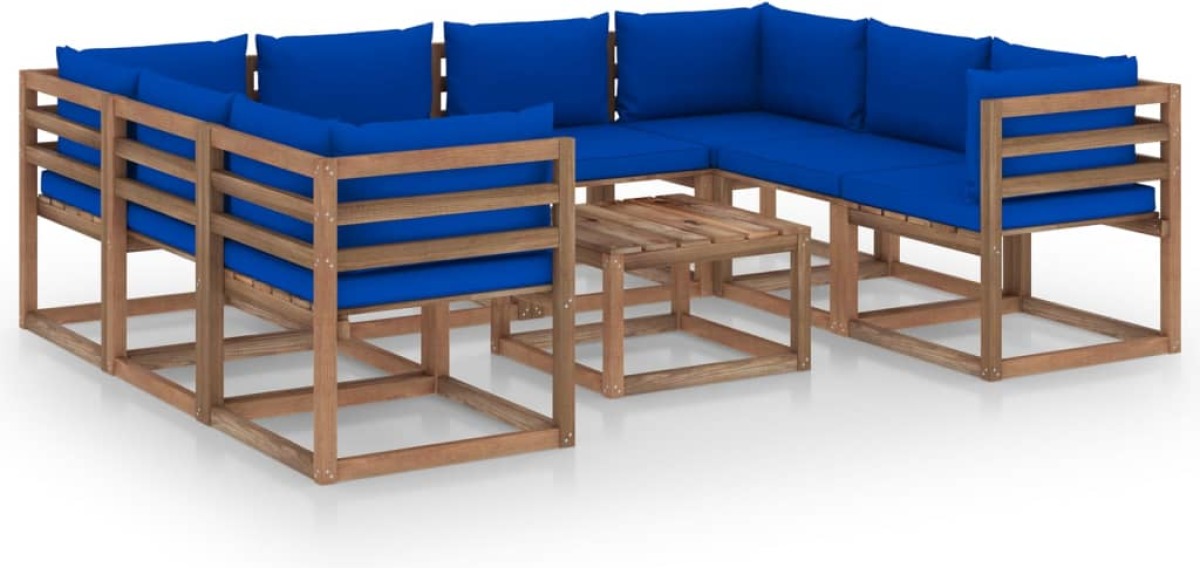 VidaXL 9-delige Loungeset met blauwe kussens