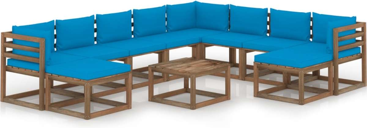 VidaXL 11-delige Loungeset met lichtblauwe kussens
