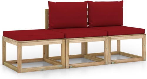 VidaXL 3-delige Loungeset met wijnrode kussens