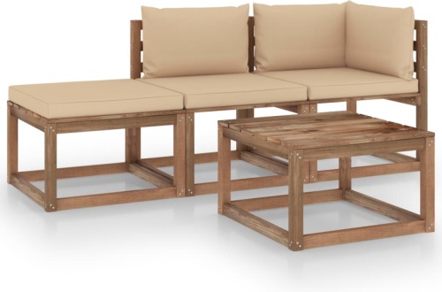 VidaXL 4-delige Loungeset pallet met kussens geïmpregneerd grenenhout