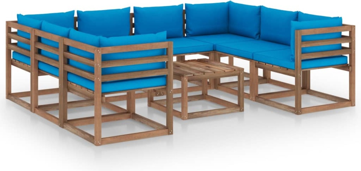 VidaXL 9-delige Loungeset met lichtblauwe kussens