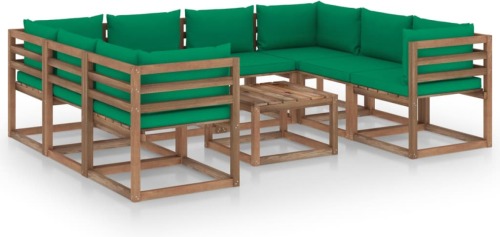 VidaXL 9-delige Loungeset met groene kussens