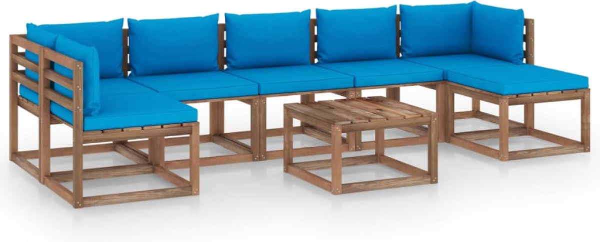 VidaXL 8-delige Loungeset met lichtblauwe kussens