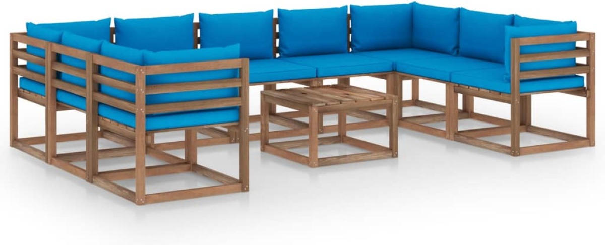 VidaXL 10-delige Loungeset met lichtblauwe kussens