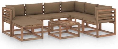 VidaXL 8-delige Loungeset met taupe kussens