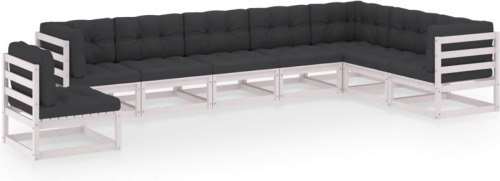 VidaXL 8-delige Loungeset met kussens massief grenenhout wit