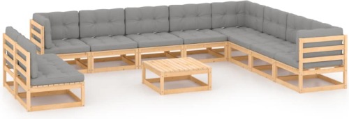 VidaXL 11-delige Loungeset met kussens massief grenenhout