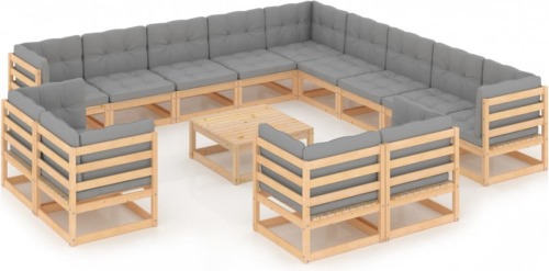 VidaXL 14-delige Loungeset met kussens massief grenenhout