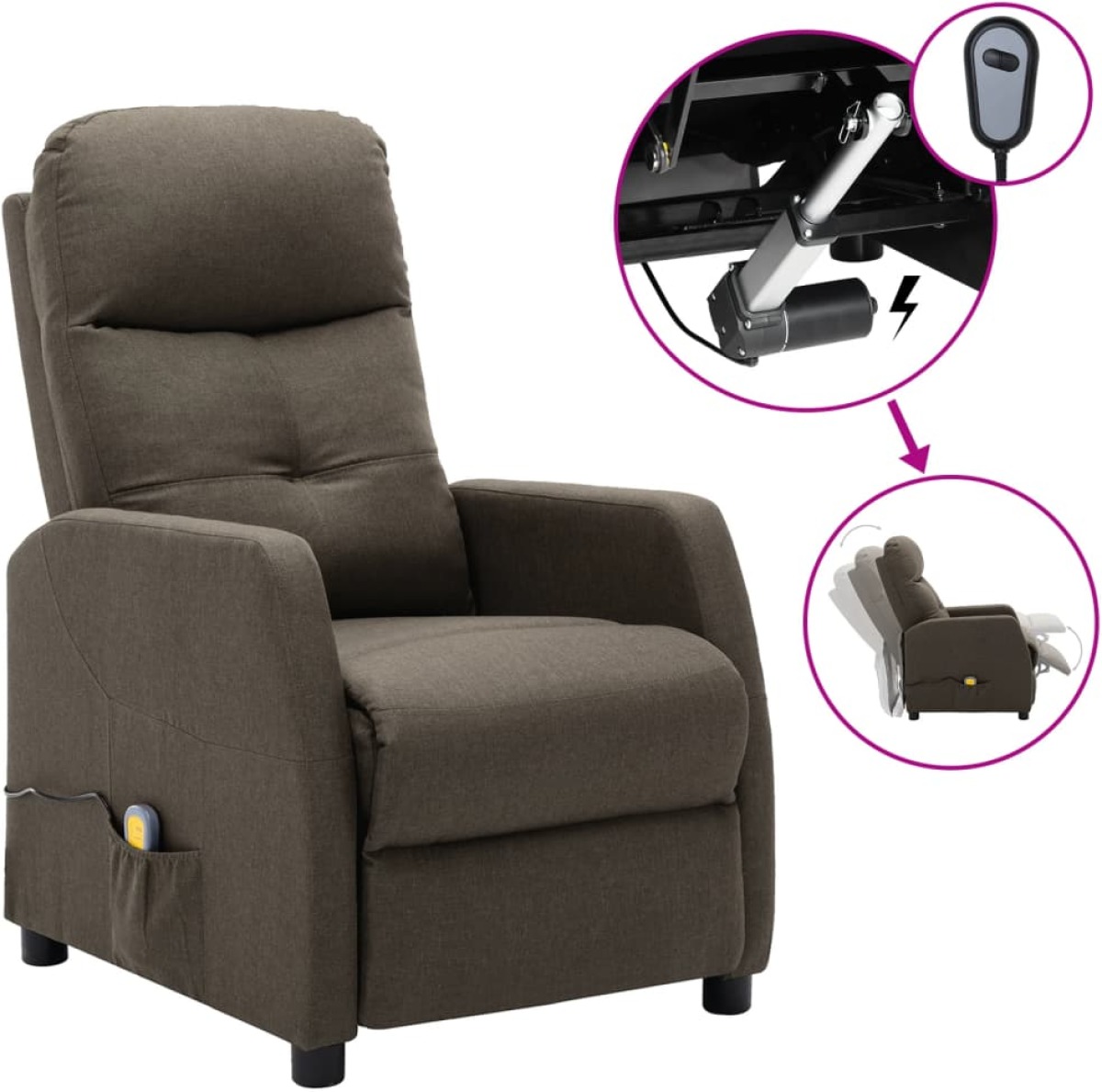 VidaXL Massagestoel verstelbaar elektrisch stof taupe