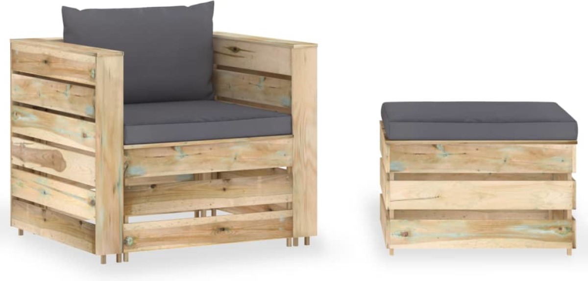 VidaXL 2-delige Loungeset met kussens groen geïmpregneerd hout