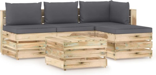 VidaXL 5-delige Loungeset met kussens groen geïmpregneerd hout