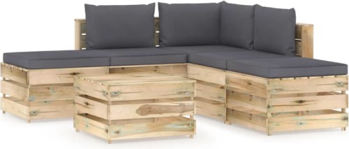 VidaXL 6-delige Loungeset met kussens groen geïmpregneerd hout