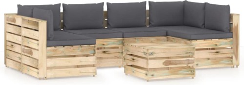 VidaXL 7-delige Loungeset met kussens groen geïmpregneerd hout