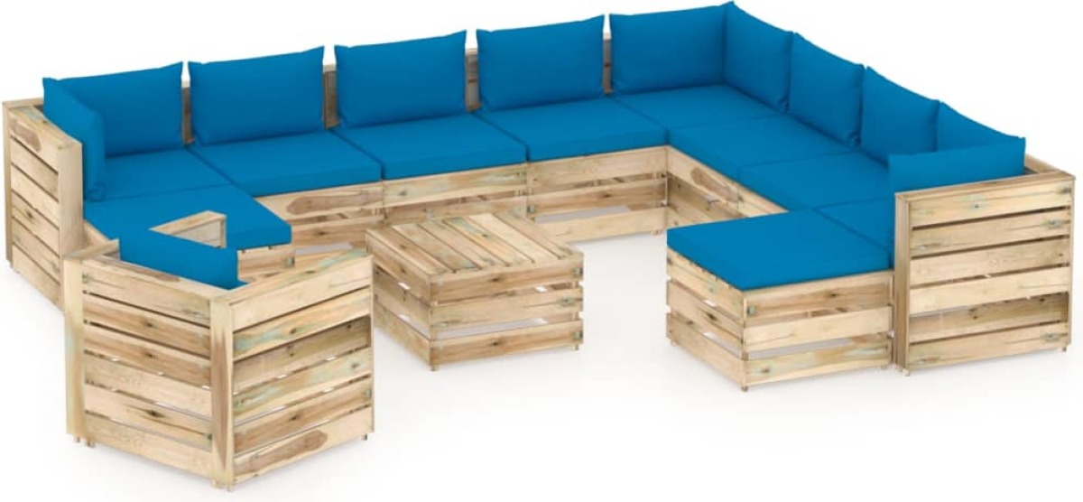 VidaXL 12-delige Loungeset met kussens groen geïmpregneerd hout