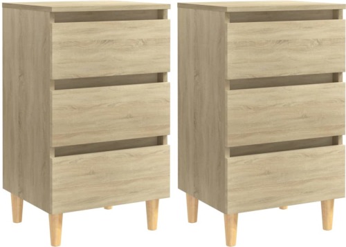 VidaXL Nachtkastjes 2 st met houten poten 40x35x69 cm sonoma eiken