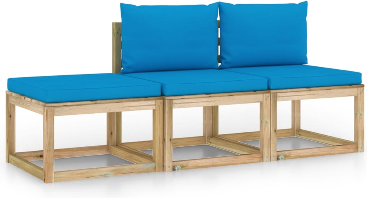 VidaXL 3-delige Loungeset met lichtblauwe kussens